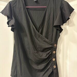 Chic Black Wrap Blouse with Button Detail